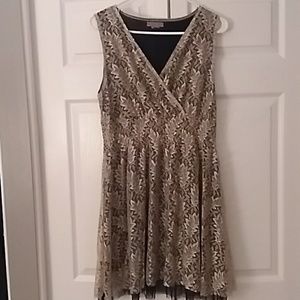 Ultra Pink Beige and Black Dress. Chiffon hem